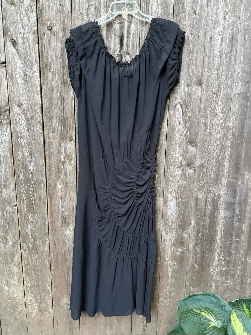 Archival 90’s Jean Paul Gaultier Femme Black Ruched Radial Gathered Midi Dress - Picture 7 of 12